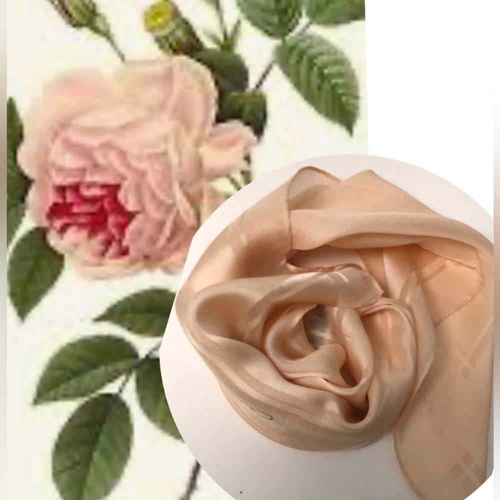 VTG Calvin Klein Square Silk Scarf, Bandana Tea Rose color. Elegant simplicity